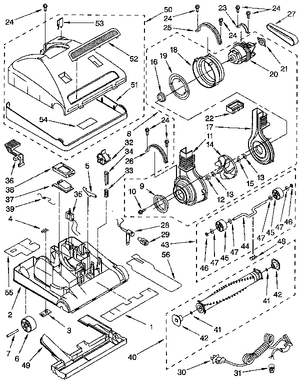 Nozzle And Motor Diagram and Parts List for 1163032290C  Kenmore Upright Vacuum
