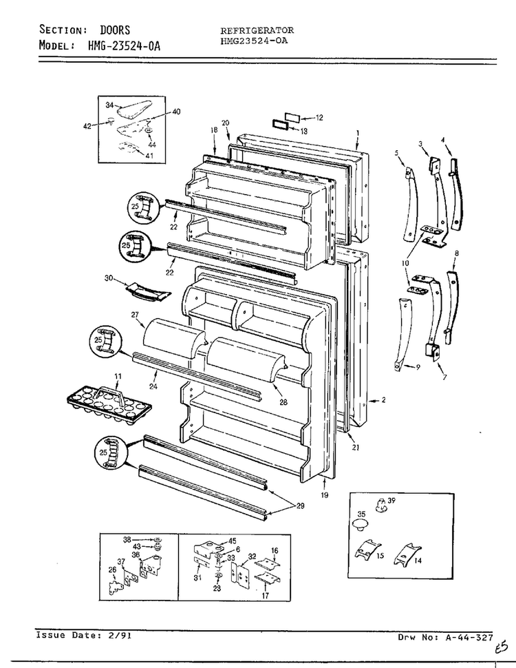 Doors Diagram and Parts List for 23524-0A  Admiral Refrigerator