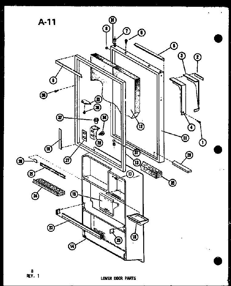 Lower Door Parts Diagram and Parts List for TSC-18E-L-P74568-3WL  Amana Refrigerator