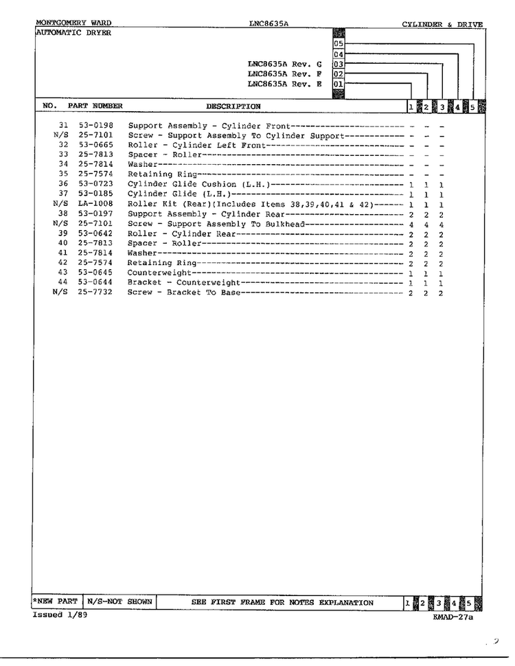 Cylinder And Drive Page 5 Diagram and Parts List for 8635A  Norge Dryer