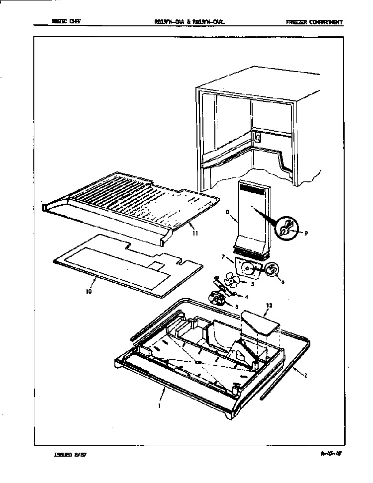 Freezer Compartment Diagram and Parts List for RB15FA-0AA 7C31A Magic Chef Refrigerator