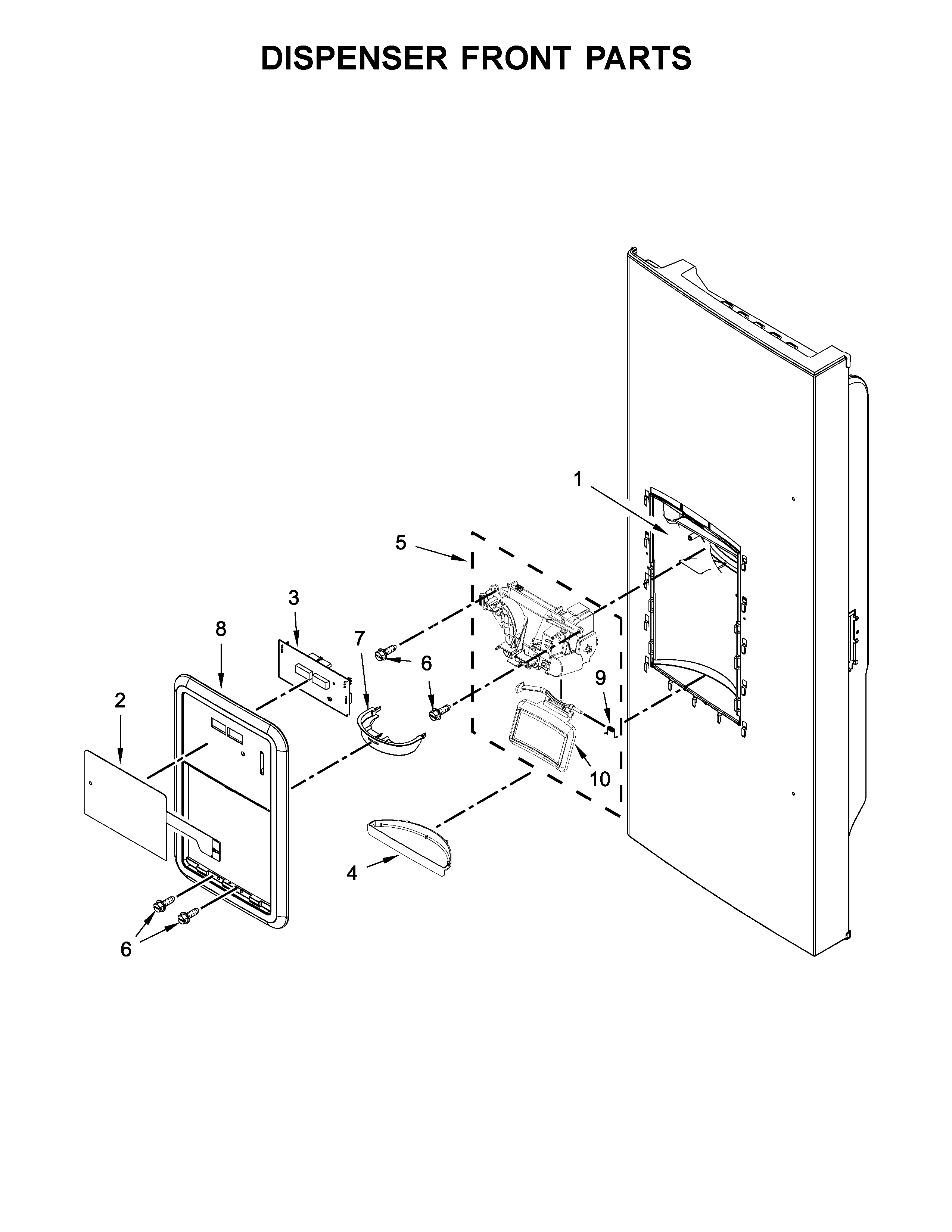 Dispenser Front Parts Diagram and Parts List for MFI2269DRH00  Maytag Refrigerator