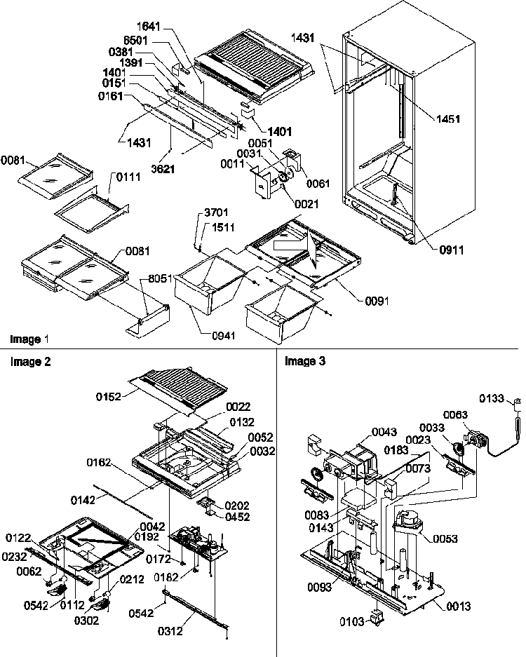Interior Cabinet/drain/block And Control Assembly Diagram and Parts List for TR25V2L-P1316101WL  Amana Refrigerator