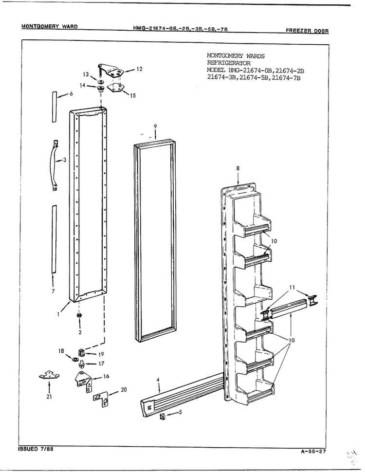 Freezer Door Diagram and Parts List for 21674B  Admiral Refrigerator
