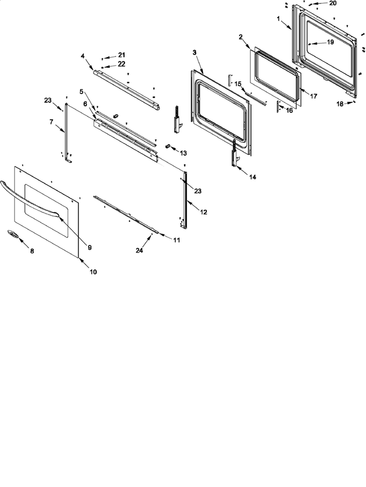 Oven Door Diagram and Parts List for DCF4205AW-PDCF4205  Amana Range