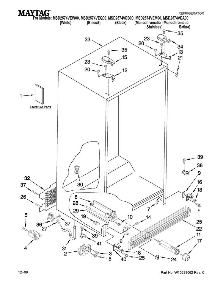 Cabinet Parts Diagram and Parts List for MSD2574VEM00  Maytag Refrigerator