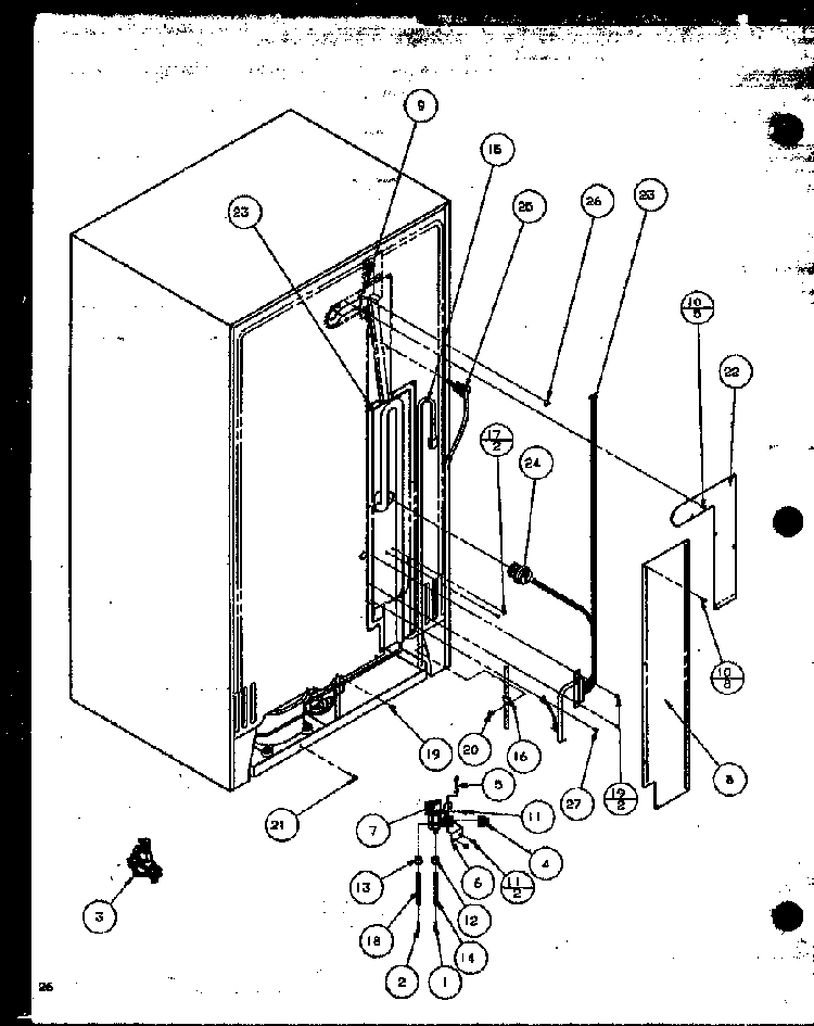Cabinet Back Diagram and Parts List for 36501W-P1121705WW  Amana Refrigerator