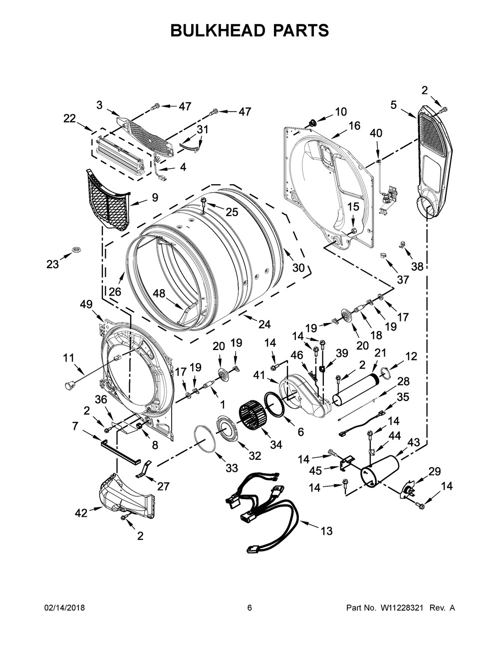 Bulkhead Parts Diagram and Parts List for MGD5500FC1  Maytag Dryer