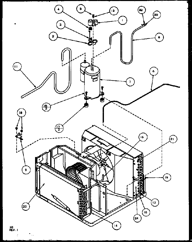Compressor And Tubing Diagram and Parts List for 12C3EV P1118123R Amana Air Conditioner