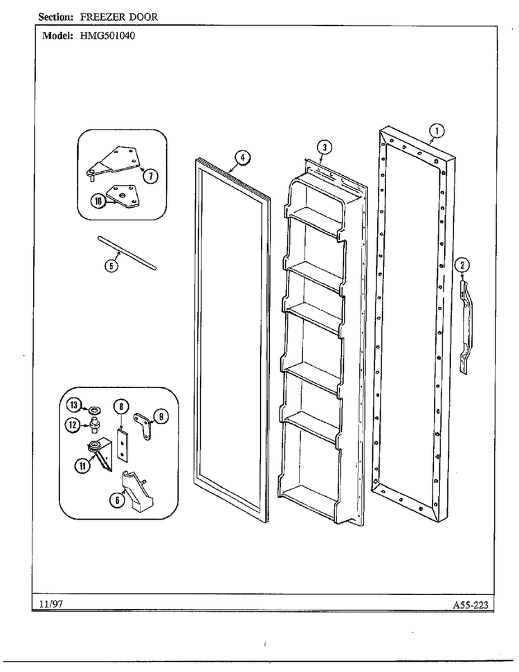 Freezer Door Diagram and Parts List for 501040  Admiral Refrigerator