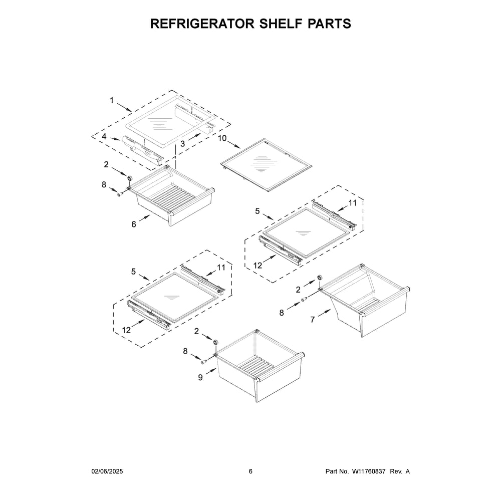 Refrigerator Shelf Parts Diagram and Parts List for MRSC6636RZ00  Maytag Refrigerator