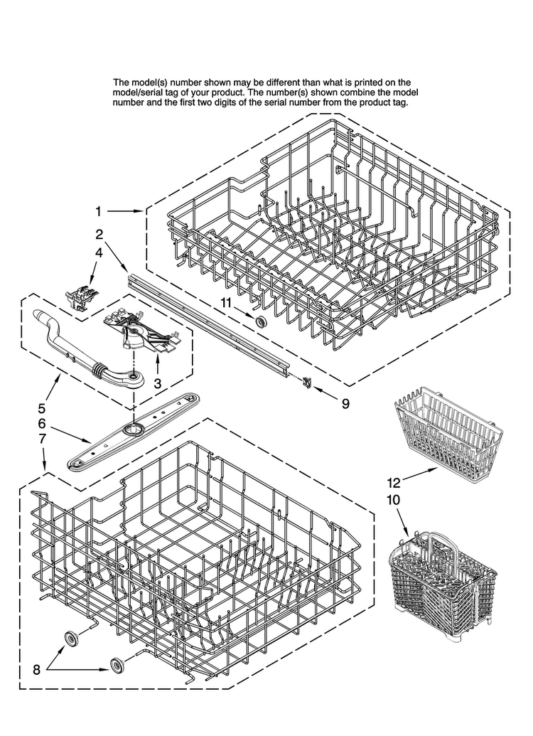 Upper And Lower Rack Parts Diagram and Parts List for MDBH945AWS0  Maytag Dishwasher