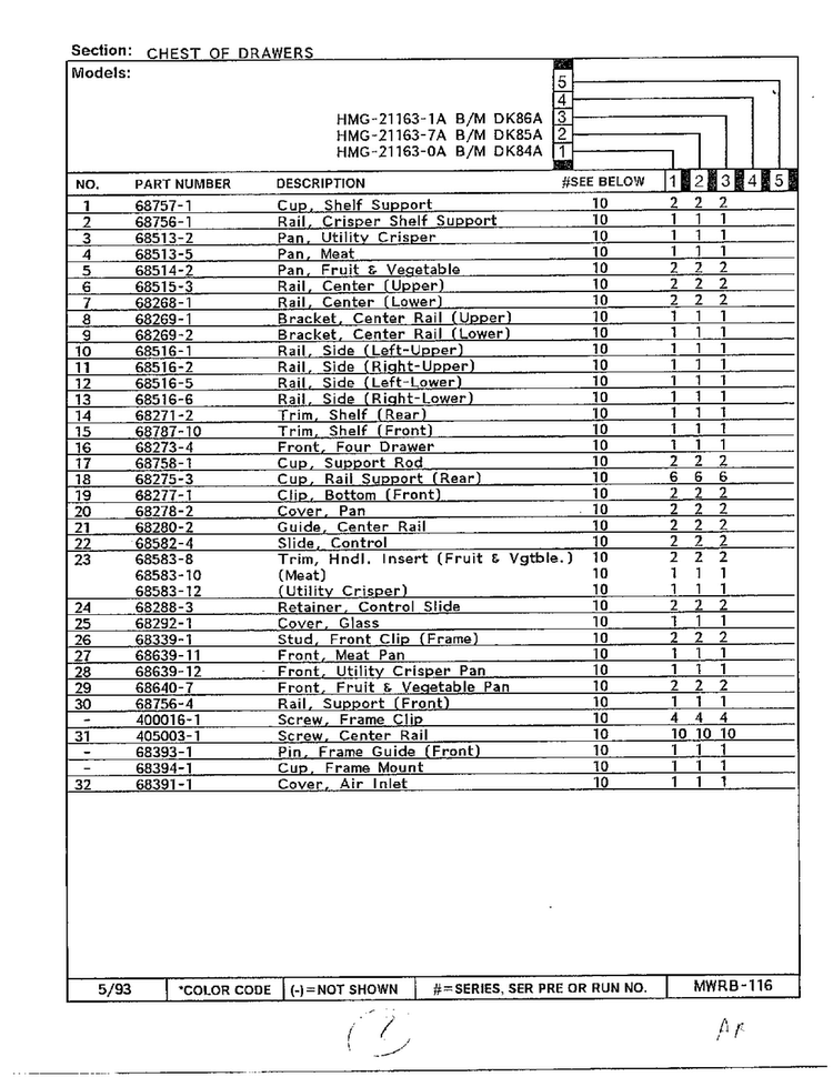 Chest Of Drawers Page 2 Diagram and Parts List for 21163-0A  Admiral Refrigerator