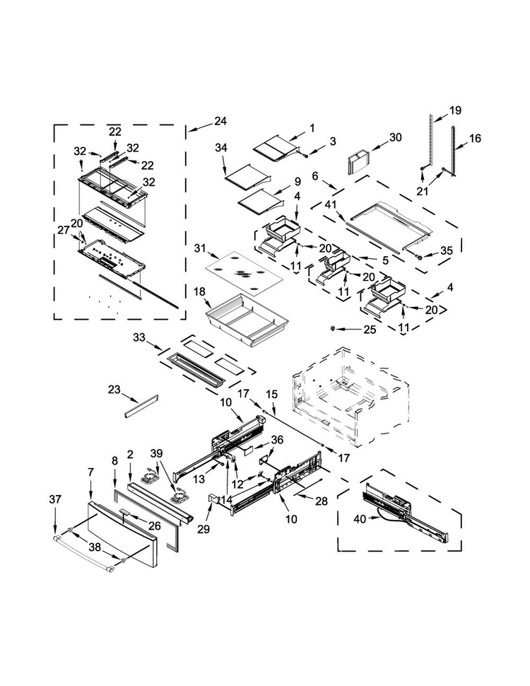 Shelf Parts Diagram and Parts List for MFX2876DRH01  Maytag Refrigerator