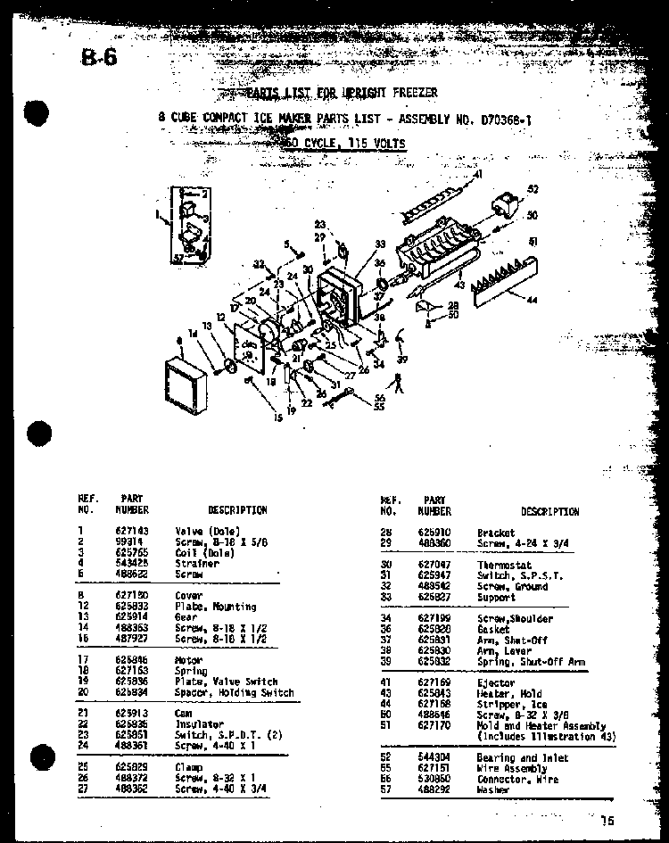 Section 2 Diagram and Parts List for ESUF16C P60345-62W Amana Freezer