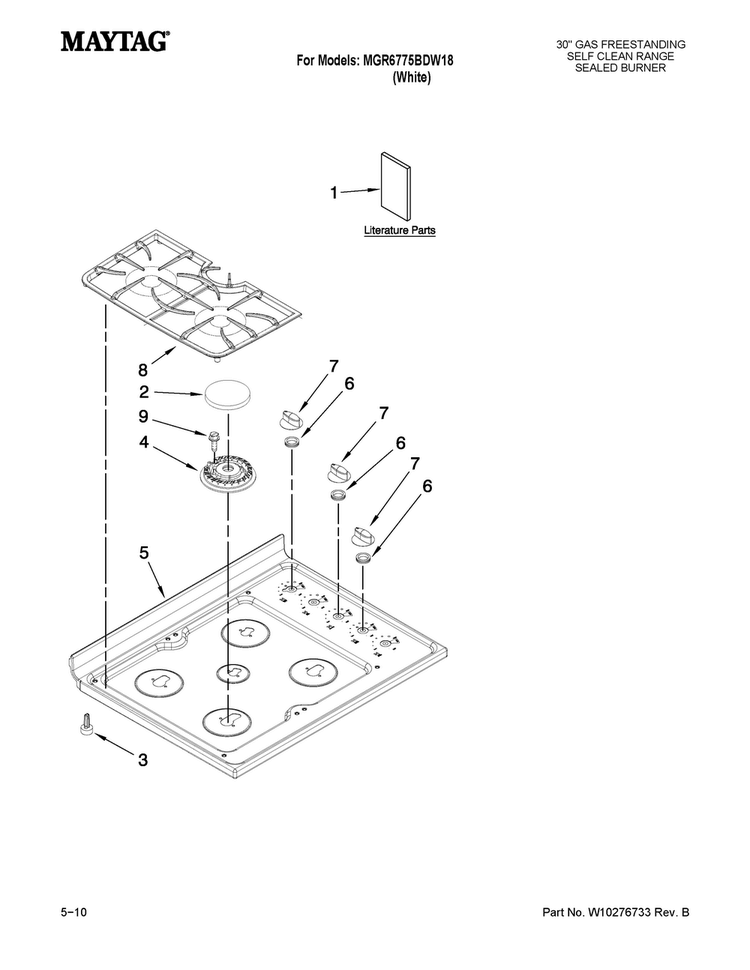 Cooktop Parts Diagram and Parts List for MGR6775BDW18  Maytag Range