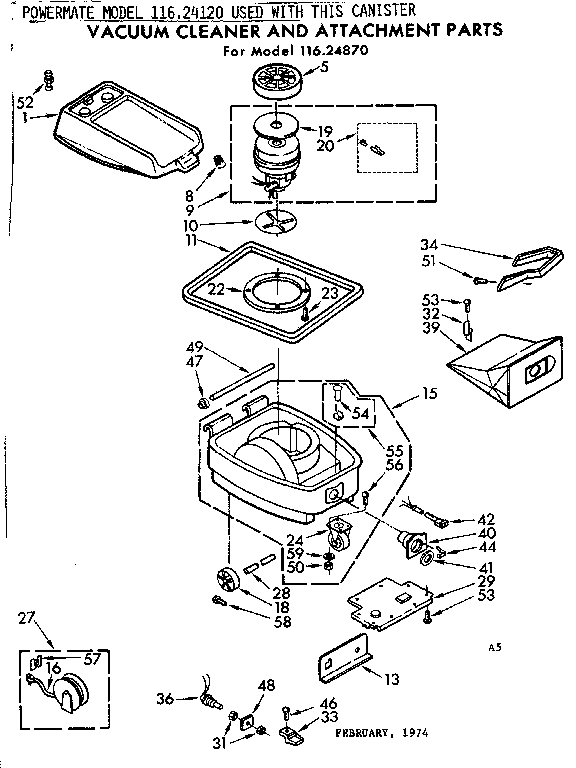 Base Assembly Diagram and Parts List for 11624870  Kenmore Canister Vacuum
