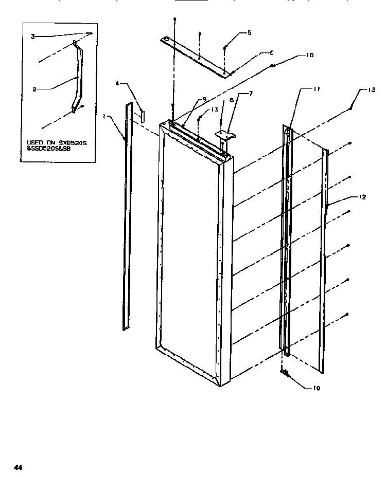 Door & Handle Trim Refrigerator Diagram and Parts List for SXD520SL-P1182401WL  Amana Refrigerator