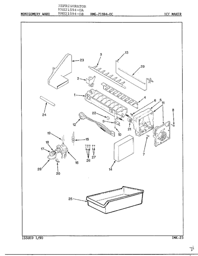 Ice Maker Diagram and Parts List for 21304-0A  Admiral Refrigerator