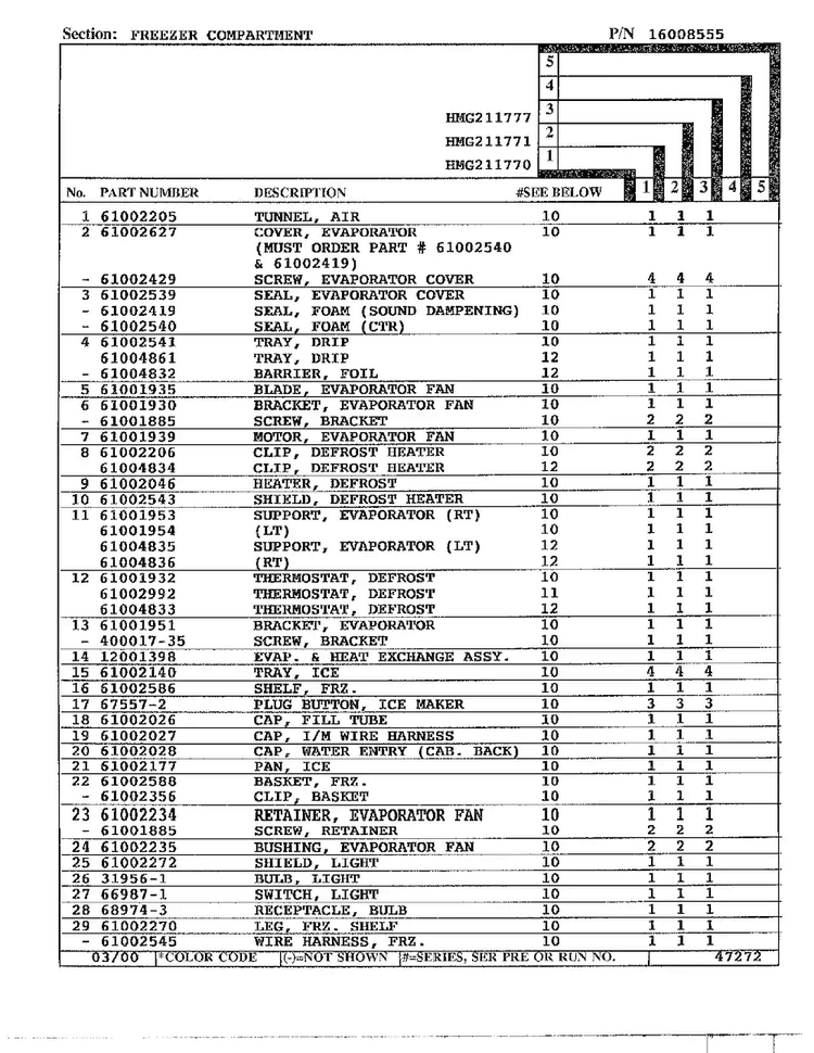 Freezer Compartment Page 2 Diagram and Parts List for HMG211770  Admiral Refrigerator