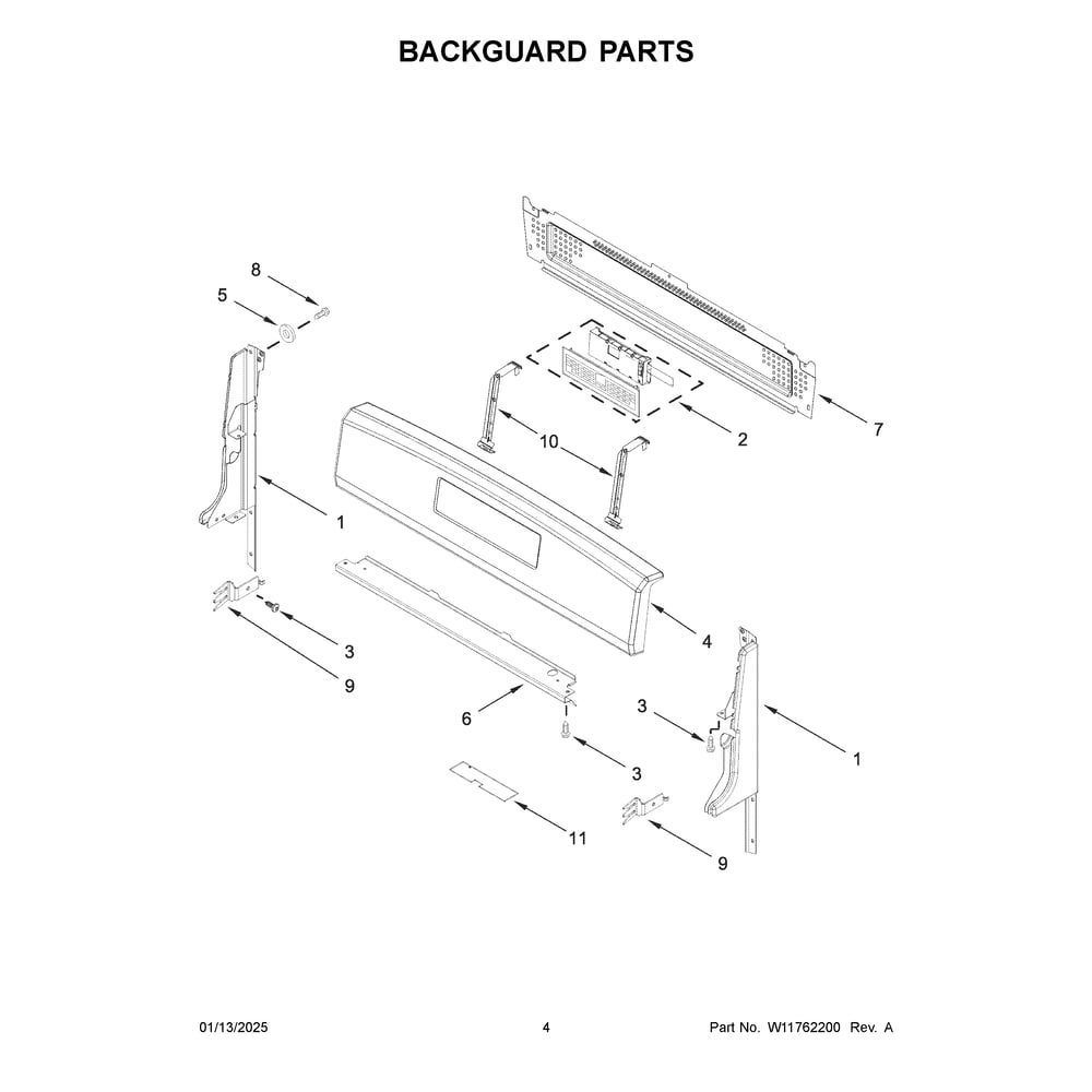 Backguard Parts Diagram and Parts List for VRGW3162RW0  Crosley Range