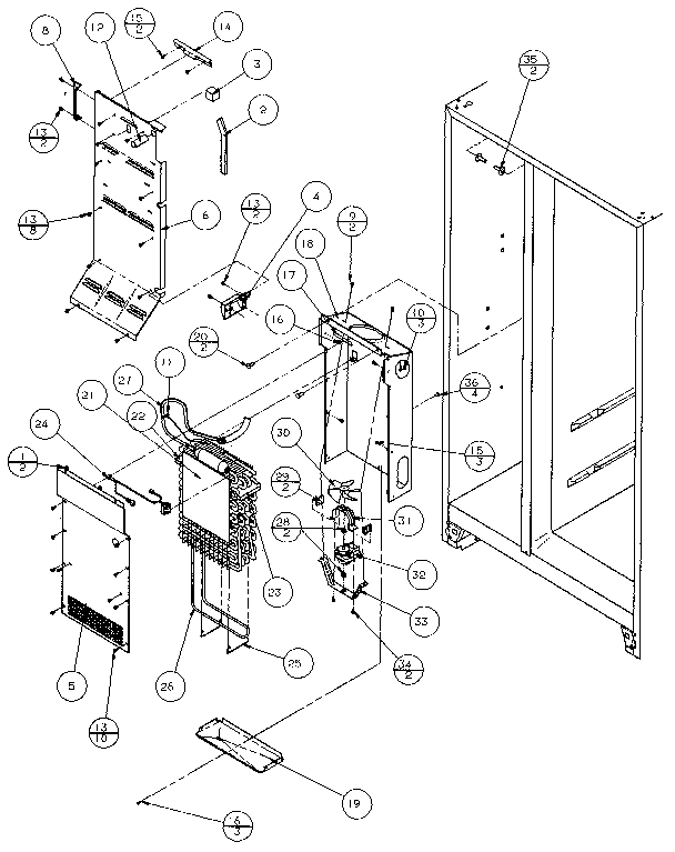 Evaporator And Air Handling Diagram and Parts List for 36048-P1122102W  Amana Refrigerator