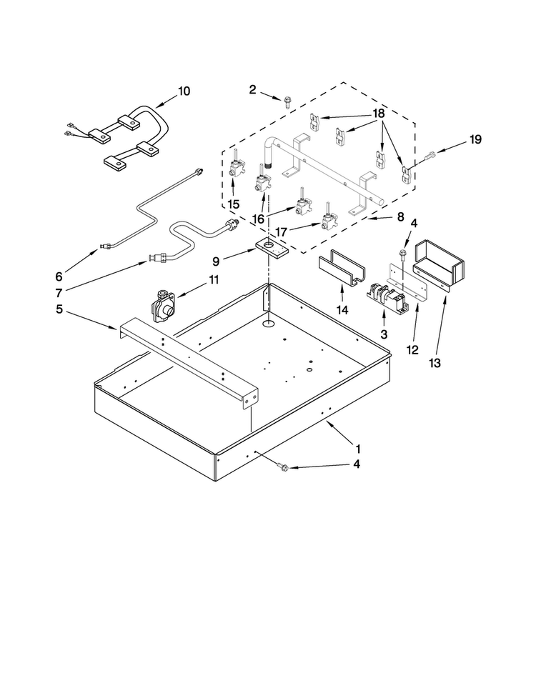 Burner Box, Gas Valves, And Switches Diagram and Parts List for MGC7630WB00  Maytag Cooktop
