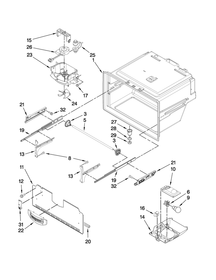 Freezer Liner Parts Diagram and Parts List for JFI2089WTS1  Jenn-Air Refrigerator