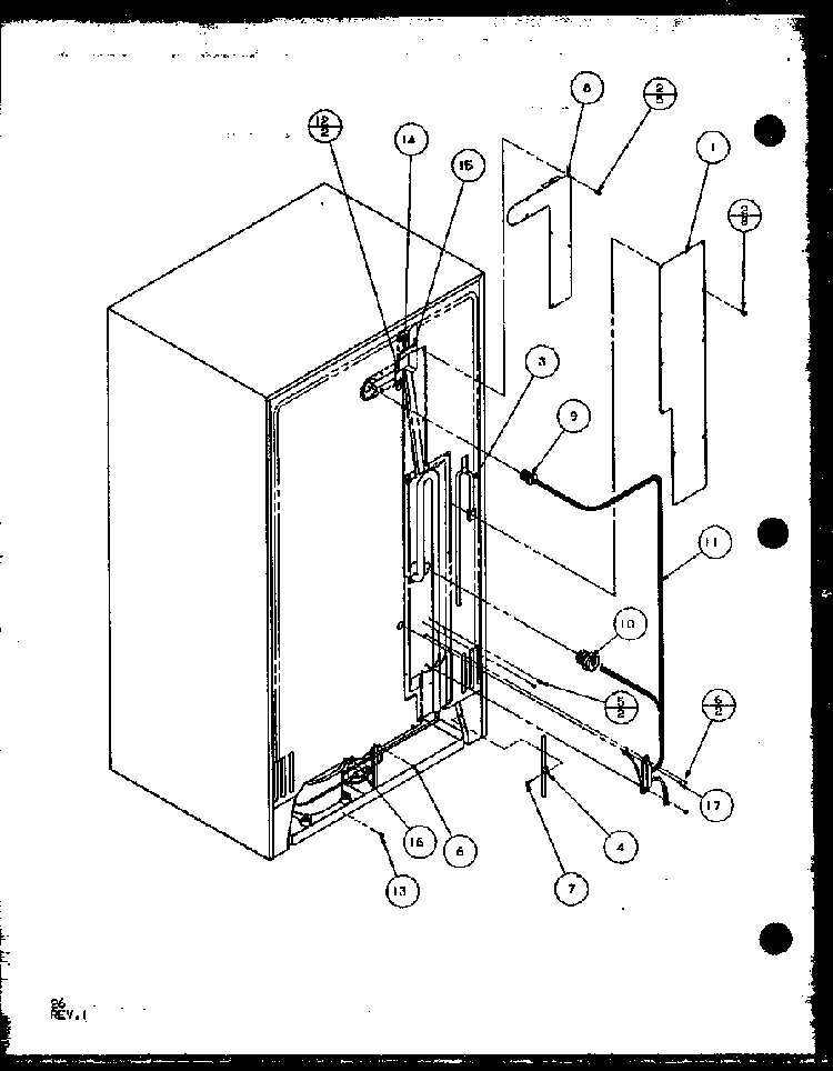 Cabinet Back Diagram and Parts List for 36538-P1121904WL  Amana Refrigerator
