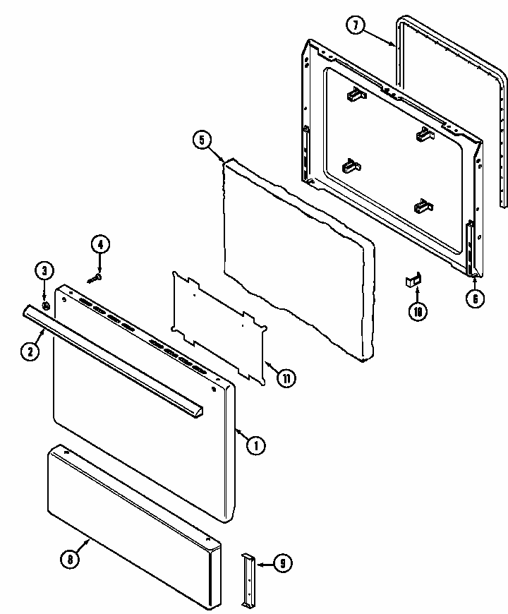 Door Diagram and Parts List for S3500PPW-D  Maytag Range