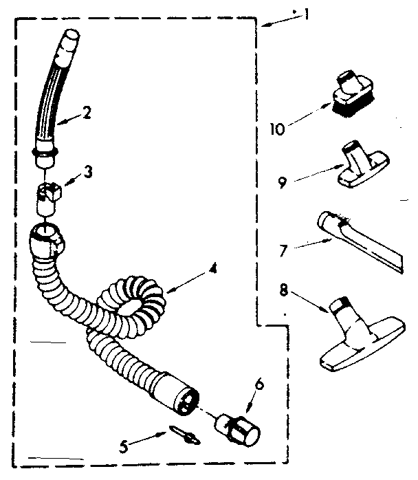 Hose And Attachment Parts Diagram and Parts List for 1162532081  Kenmore Canister Vacuum