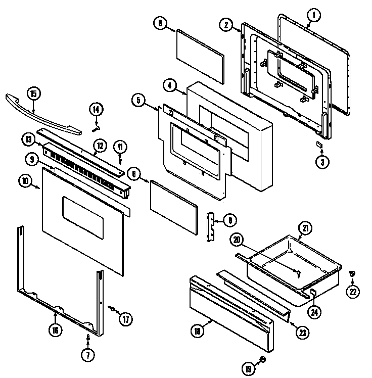 Door/drawer Diagram and Parts List for 62946779  Maytag Range