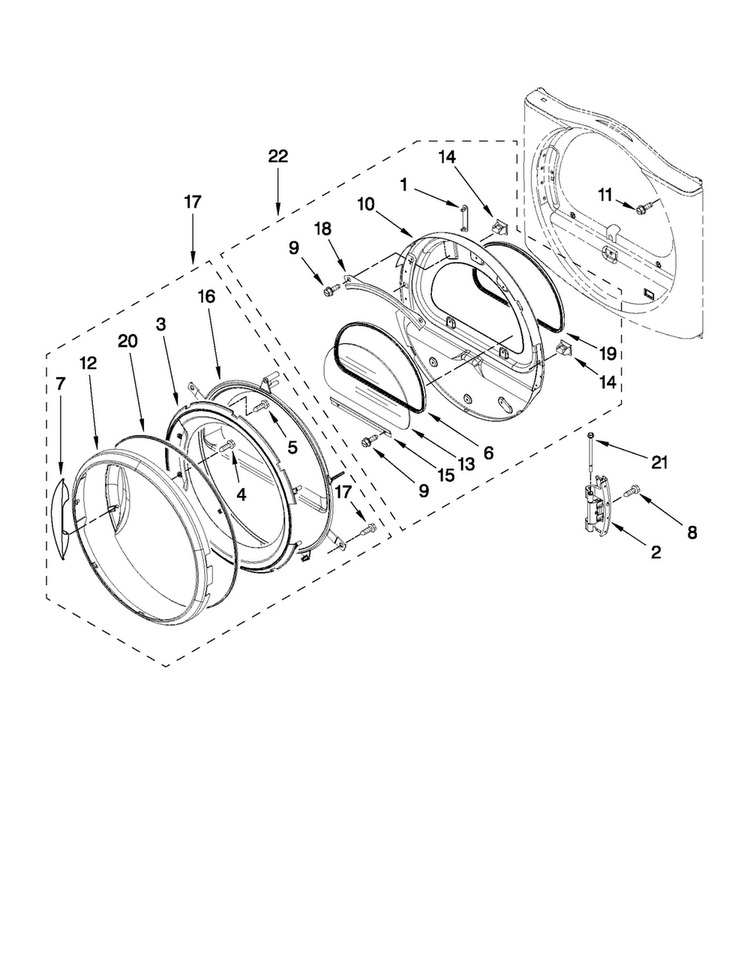 Door Parts Diagram and Parts List for MGDE301YW0  Maytag Dryer