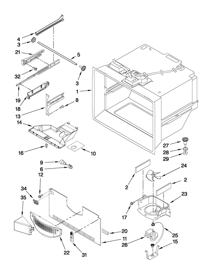 Freezer Liner Parts Diagram and Parts List for JFC2089WTB4  Jenn-Air Refrigerator