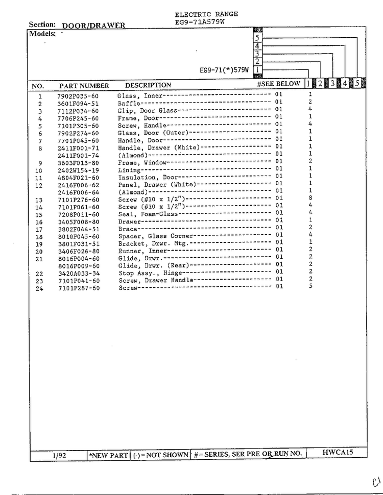Door/drawer Page 2 Diagram and Parts List for EG9-71(*)579W  Hardwick Range