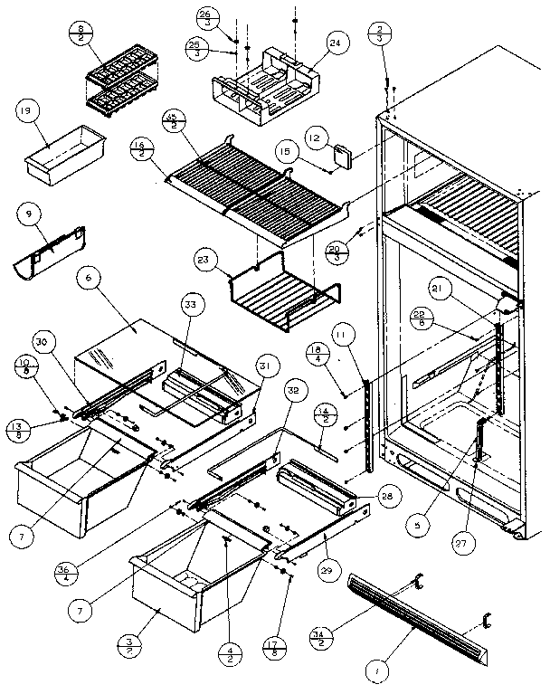 Cabinet Shelving Diagram and Parts List for TXI22R-P1168004W  Amana Refrigerator