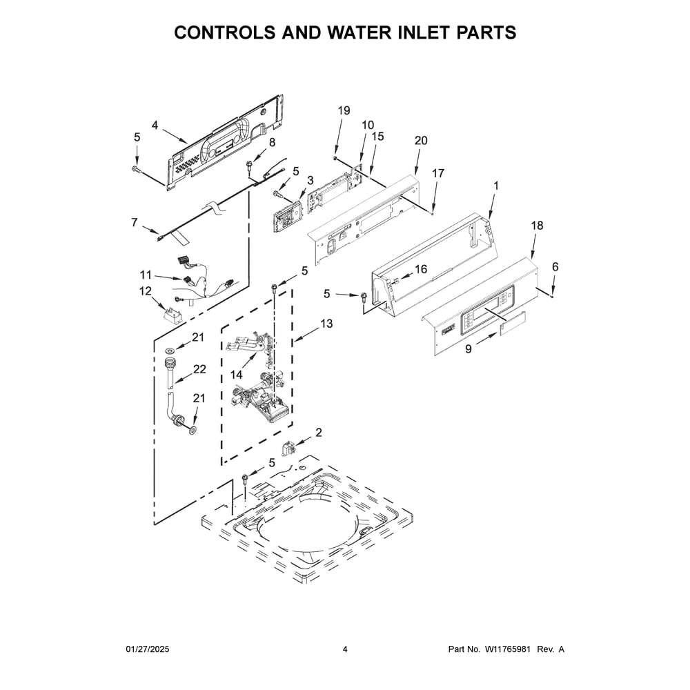 Controls And Water Inlet Parts Diagram and Parts List for MAT24PDAGW0  Maytag Washer