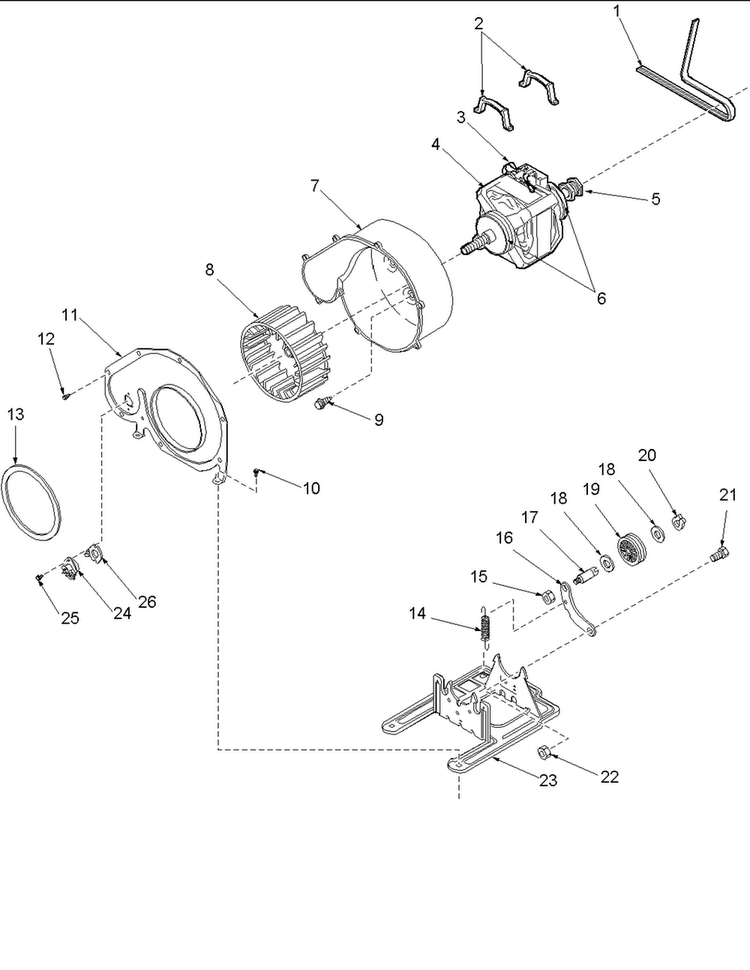 Motor And Fan Assemblies Diagram and Parts List for LGD32A -PLGD32AW Amana Dryer