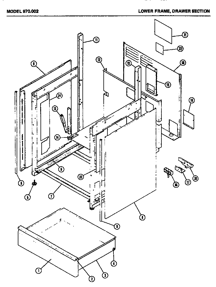 02 - LOWER FRAME Diagram and Parts List for 970002  Maytag Range