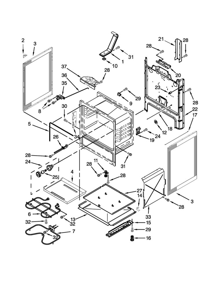 Chassis Parts Diagram and Parts List for MER7664XW2  Maytag Range
