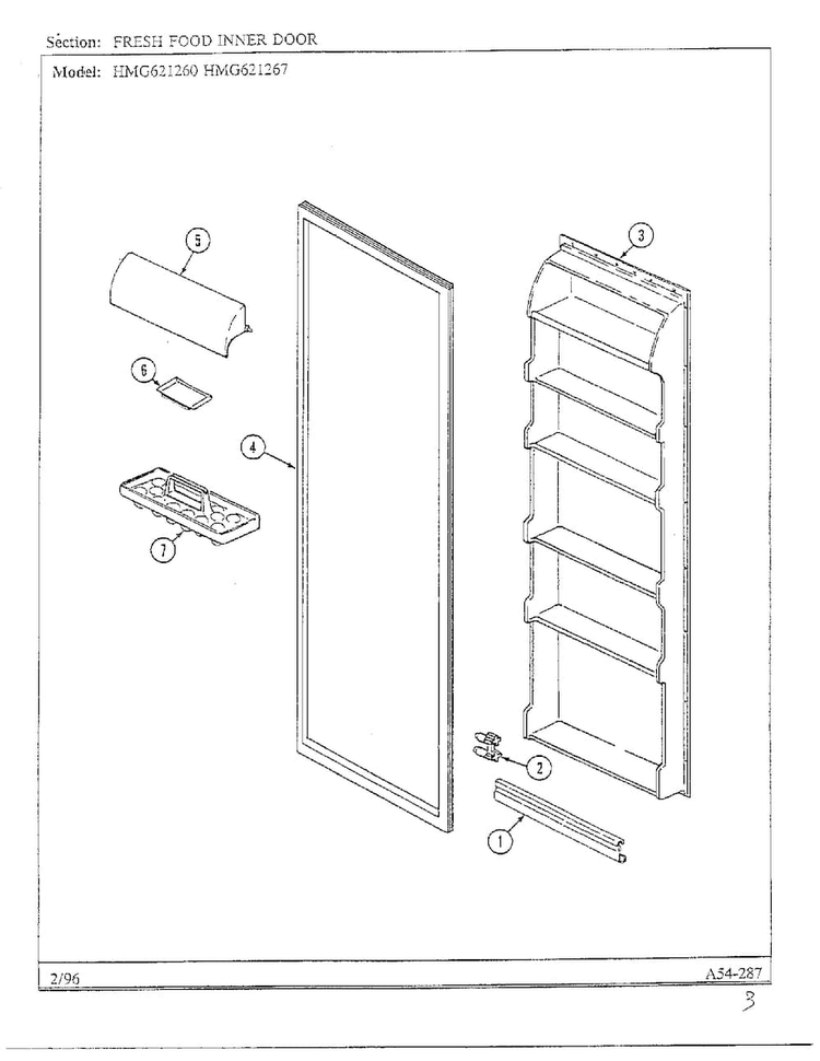 Fresh Food Inner Door Diagram and Parts List for HMG621267  Admiral Refrigerator