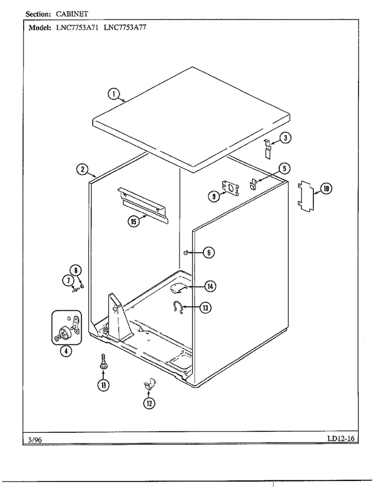Cabinet Diagram and Parts List for LNC7731A77  Maytag Dryer