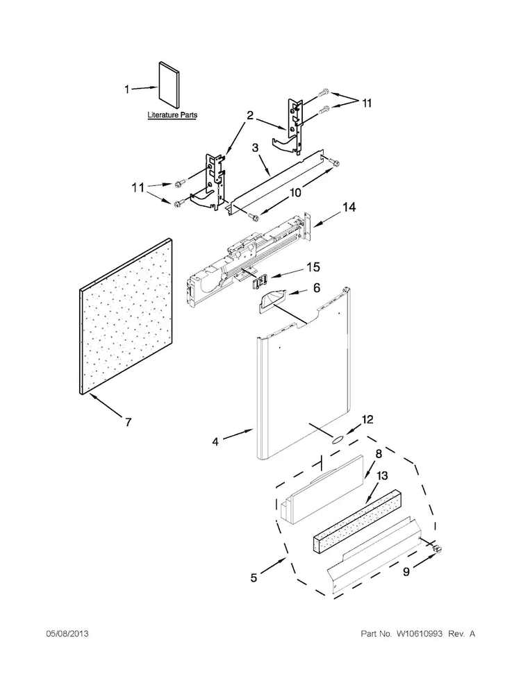 Door And Panel Parts Diagram and Parts List for MDB7749SBM2  Maytag Dishwasher