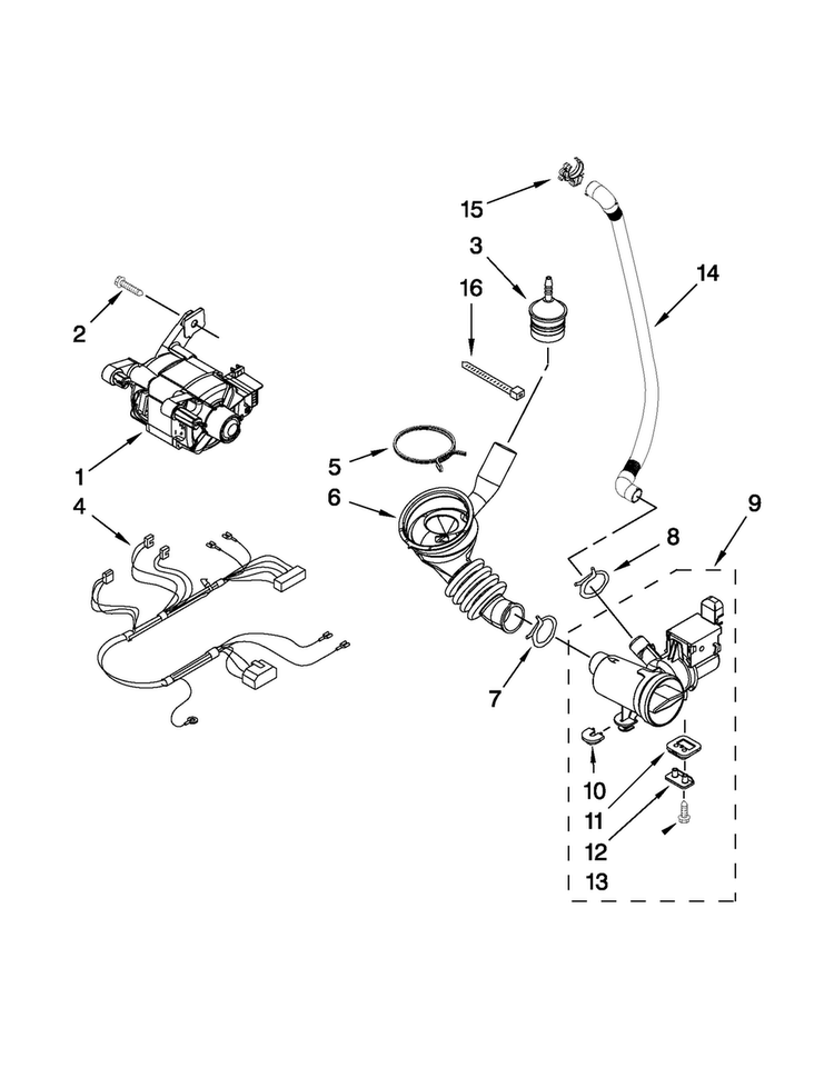 Pump And Motor Parts Diagram and Parts List for MLE20PDBGW0  Maytag Washer Dryer Combo