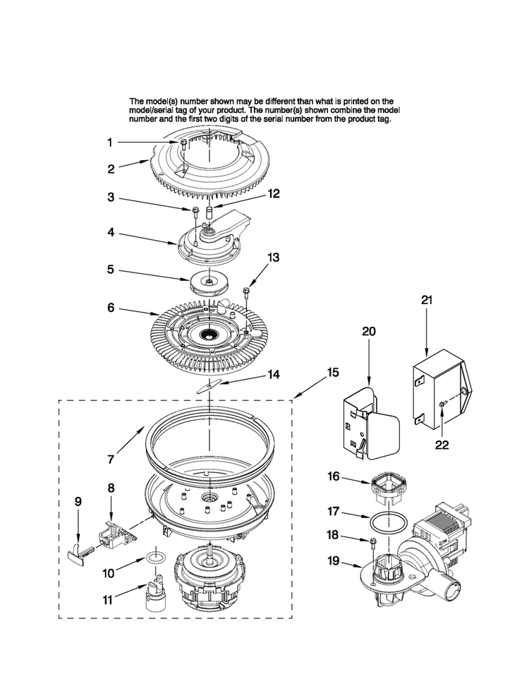 Pump And Motor Parts Diagram and Parts List for JDB1275AWF44  Jenn-Air Dishwasher