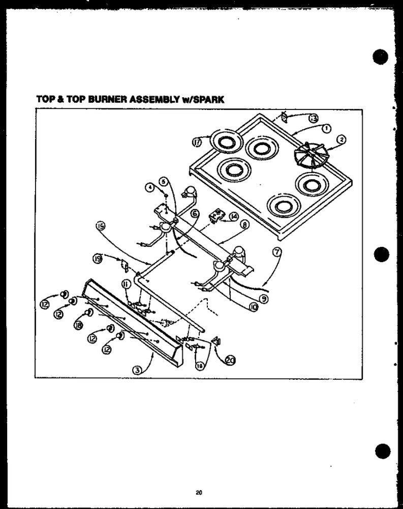 Top And Top Burner Assembly With Spark Diagram and Parts List for SBK26DA  Amana Range