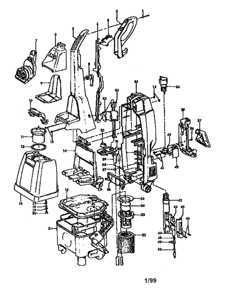 Steam Vac Diagram and Parts List for F5869-900  Hoover Steamer