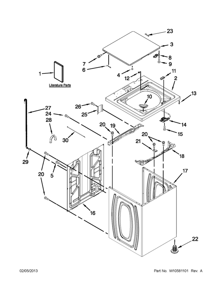 Top And Cabinet Parts Diagram and Parts List for 4GNTW4600YQ1  Amana Washer