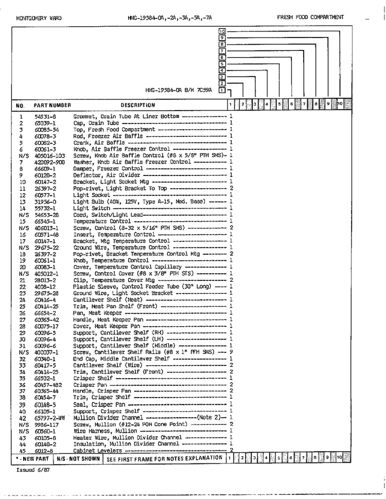 Fresh Food Compartment Page 2 Diagram and Parts List for 19584A  Admiral Refrigerator