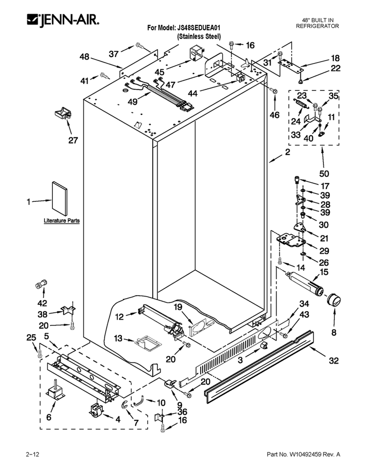 Cabinet Parts Diagram and Parts List for JS48SEDUEA01  Jenn-Air Refrigerator